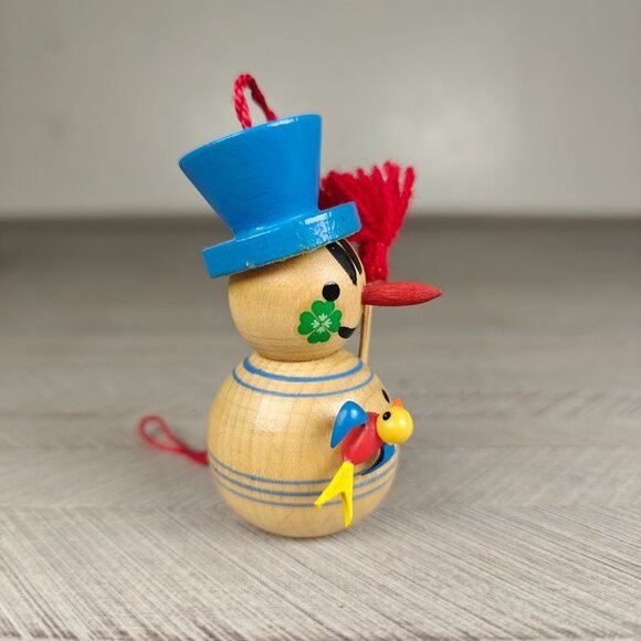 Vintage Steinbach Germany Wooden Snowman Ornament With Broom and Bird - Picture 2 of 6